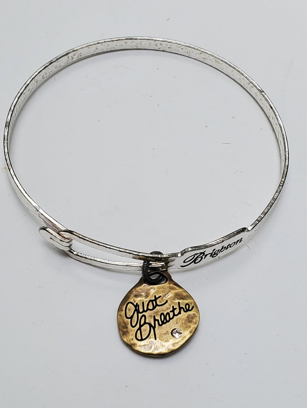 Brighton Art And Soul Silvertone Textured Charm" Just Breathe" Bangle Bracelet
